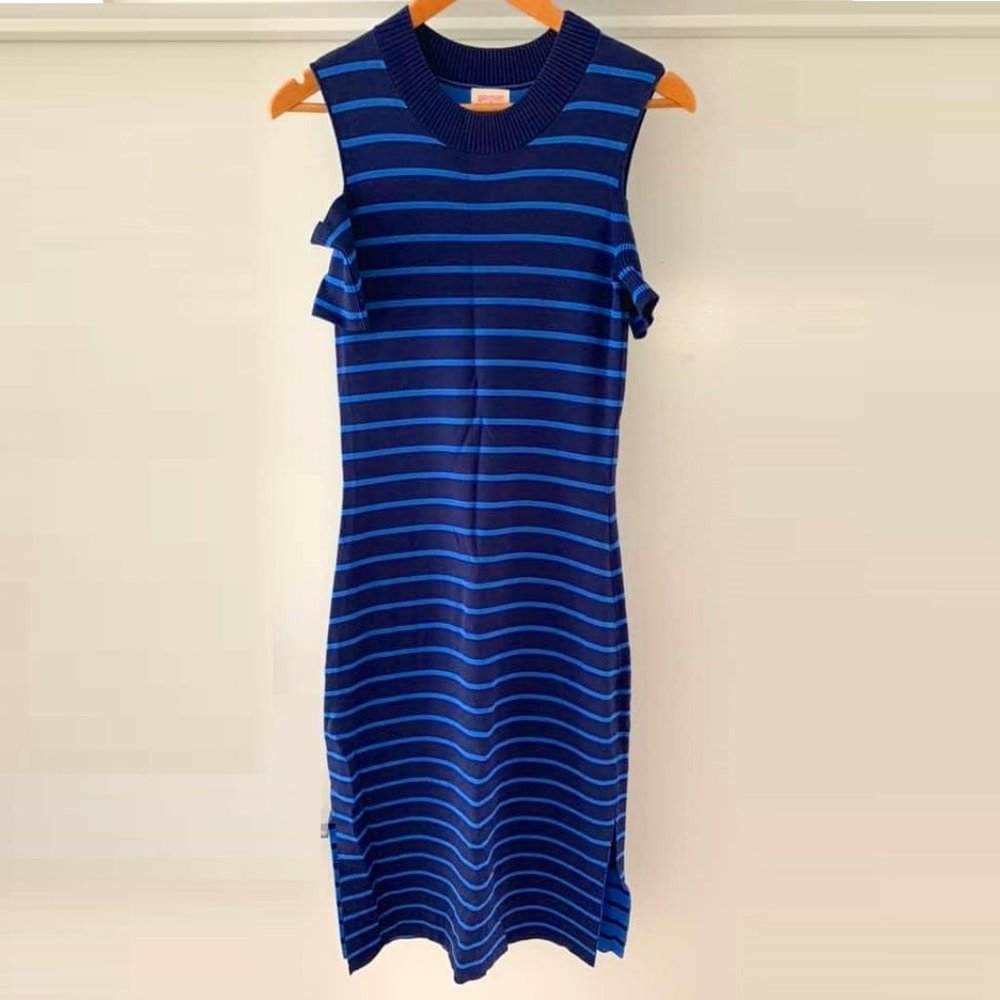 GORMAN Lola Stripe Blue Cold Shoulder Midi Dress - Picture 4 of 9